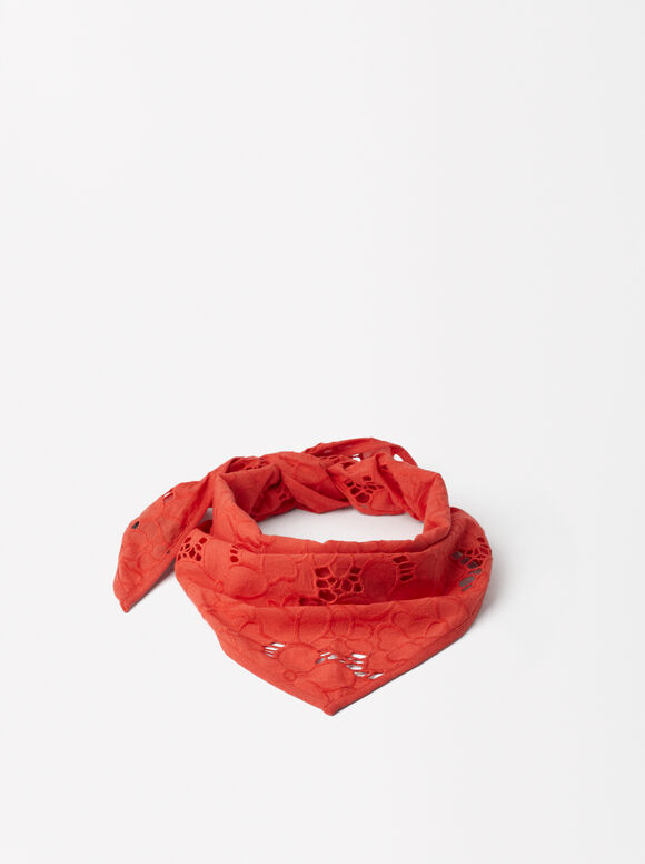 Cotton Square Scarf, Red, hi-res
