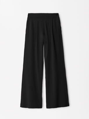 Pantalon En 100% Coton À Taille Élastique , Noir, hi-res