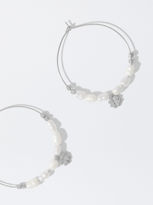 Hoop Earrings With Freshwater Pearls, Silver, hi-res