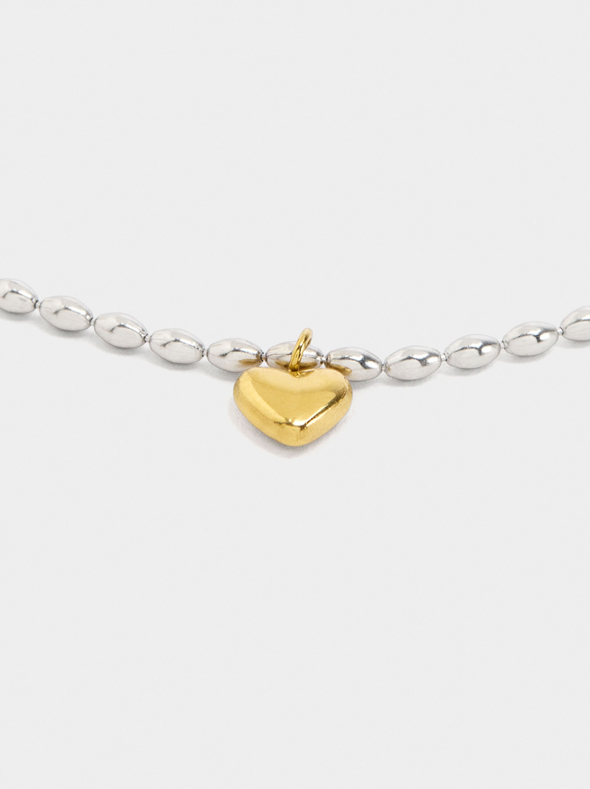 Bracelet bicolore avec pendentif cœur - acier inoxydable image number 4.0