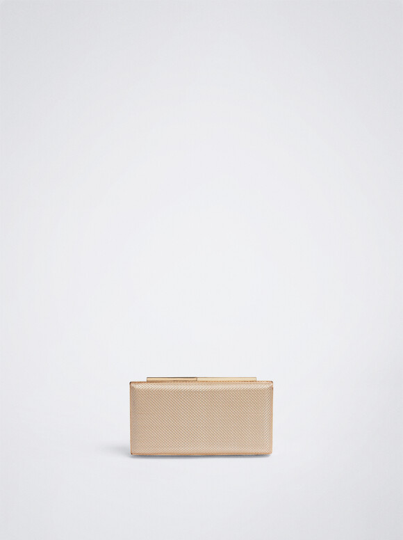 Clutch De Festa Com Alça De Corrente, Dourado, hi-res