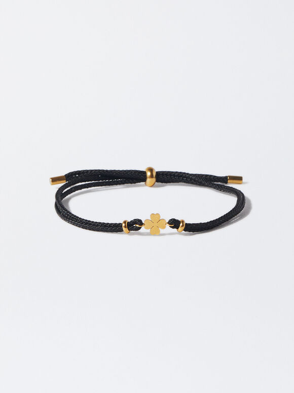 Adjustable Gold-Plated Steel Bracelet, Black, hi-res