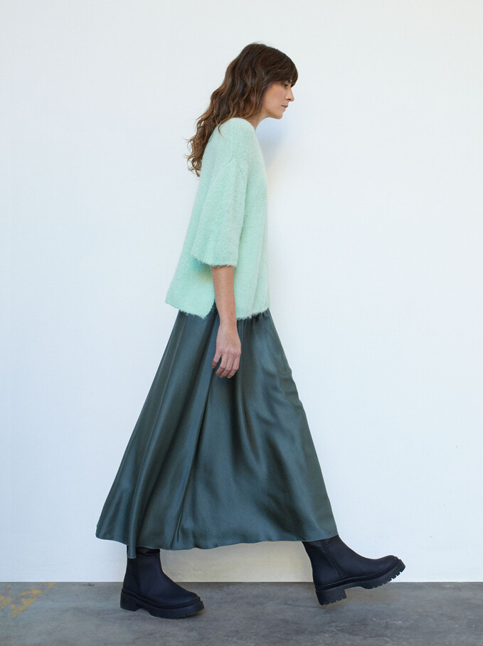 Long Skirt With Elastic Waistband, Green, hi-res