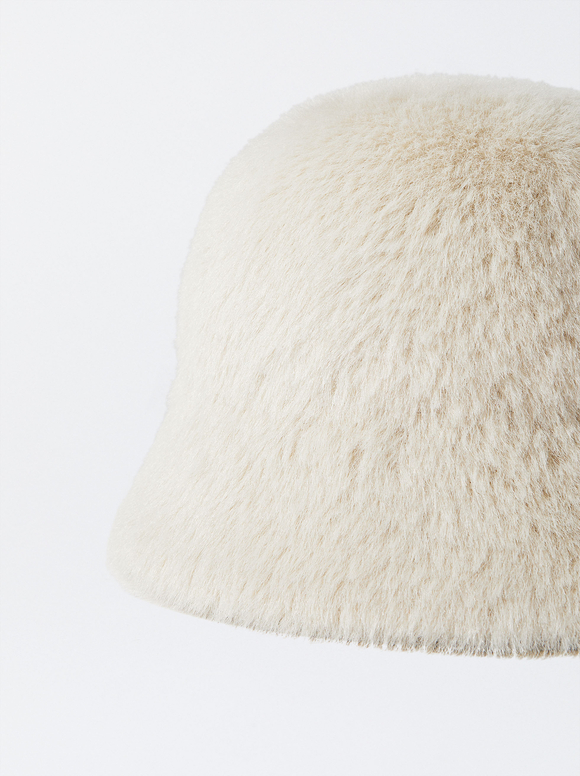 Bucket Hat With Fur, Ecru, hi-res