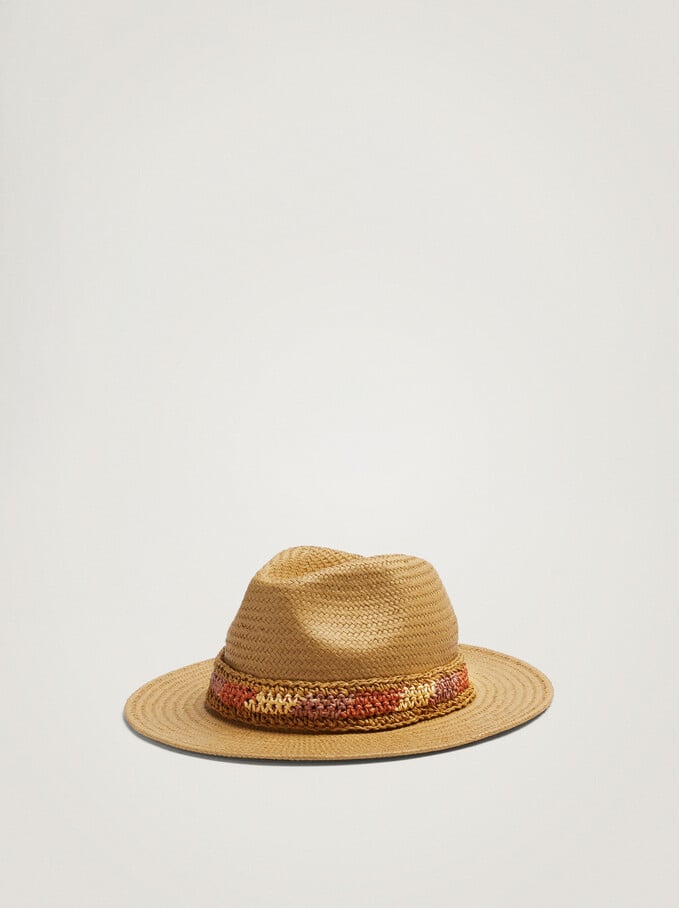Braided Hat With Adjustable Ribbon, Camel, hi-res
