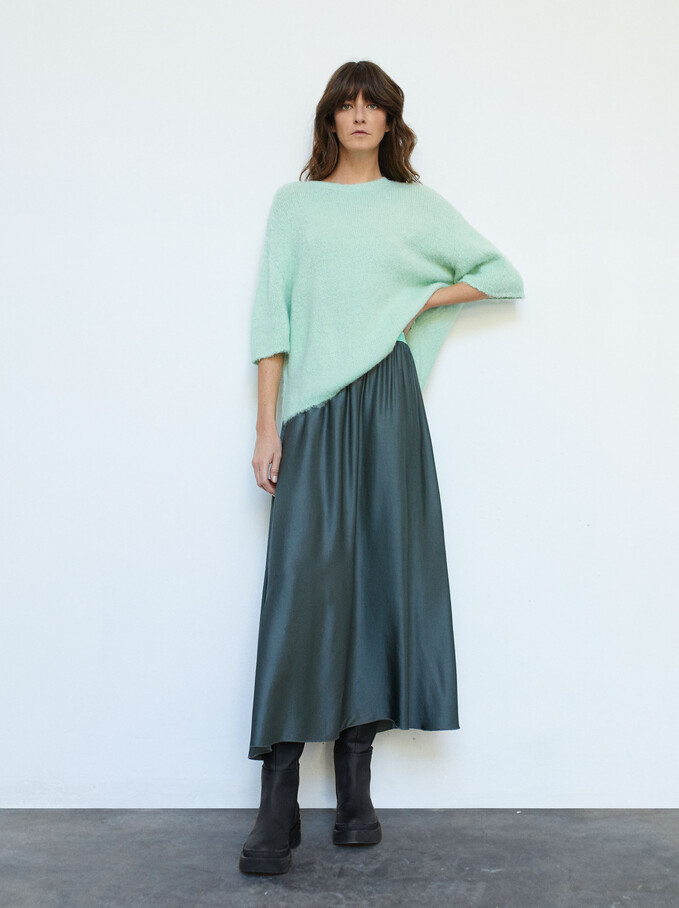 Long Skirt With Elastic Waistband, Green, hi-res