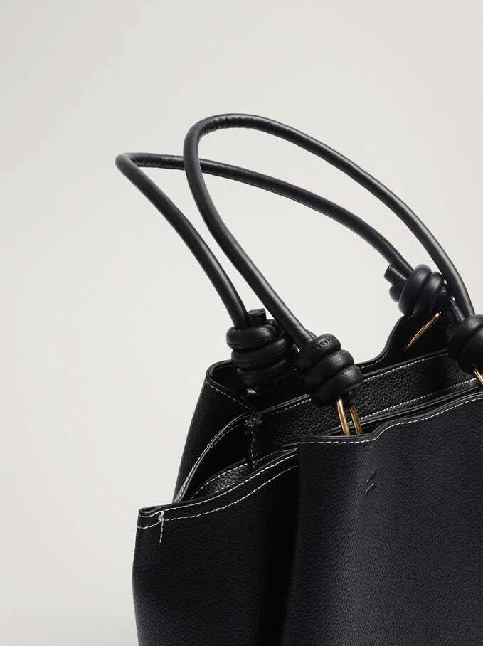 Shoulder Bag With Knotted Handle, Black, hi-res