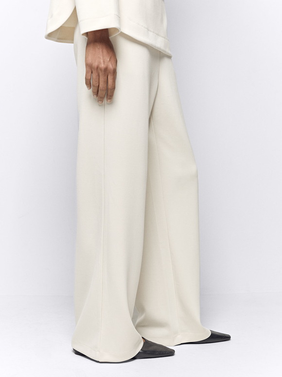 Loose-Fitting Trousers With Elastic Waistband, White, hi-res