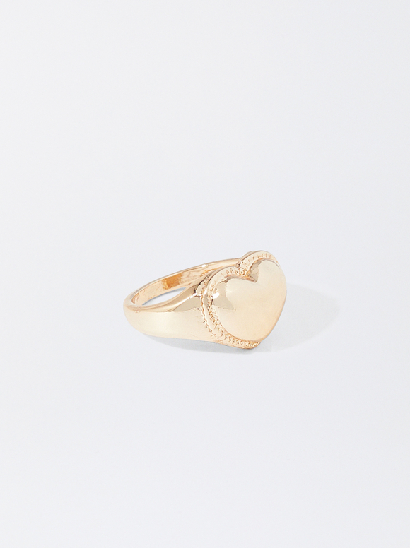 Gold-Toned Ring With Heart, Golden, hi-res