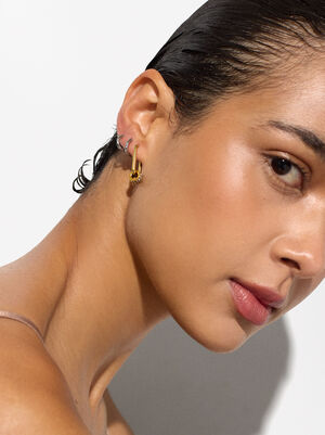 Single Hoop Earring With Crystals - Stainless Steel