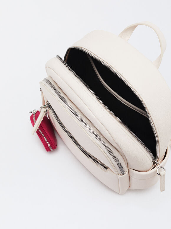 Backpack With Heart Pendant, Ecru, hi-res