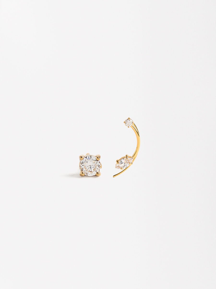 Asymmetric Earrings with Crystals - Stainless Steel
