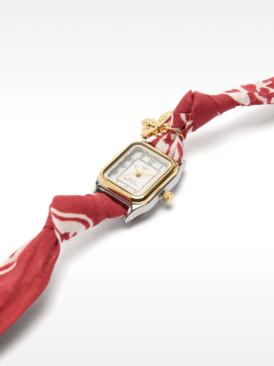 Watch with fabric strap and charms