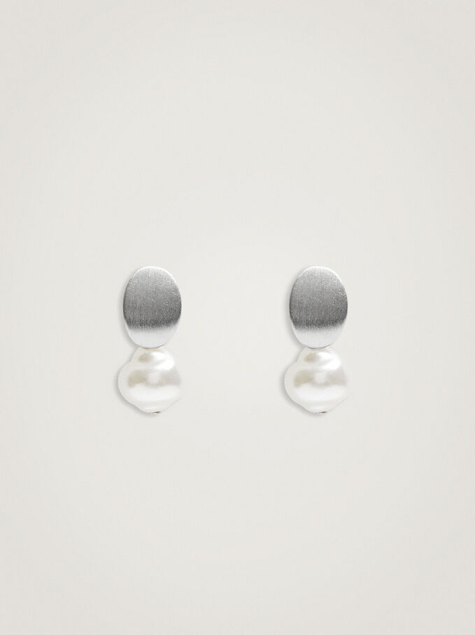Small Earrings With Pearl, Beige, hi-res