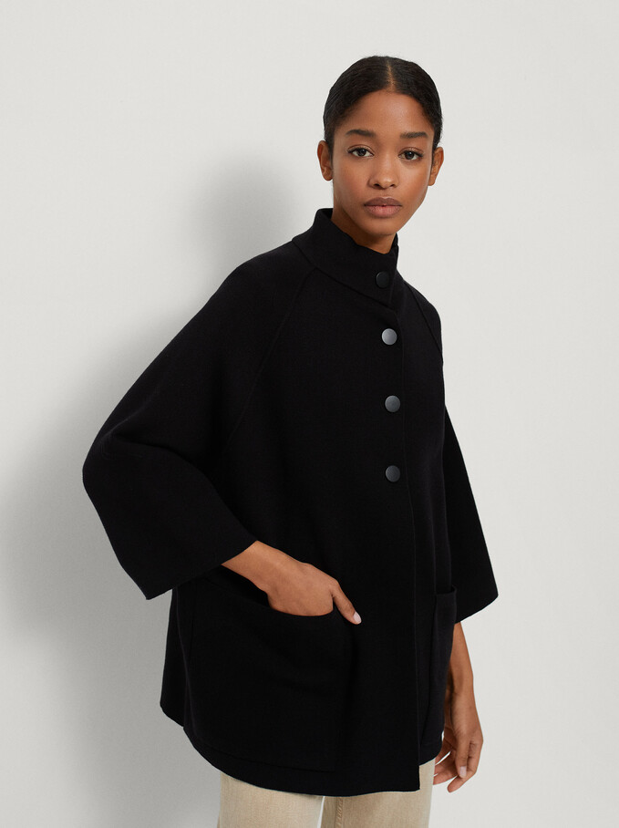Poncho De Punto Cuello Alto, Negro, hi-res