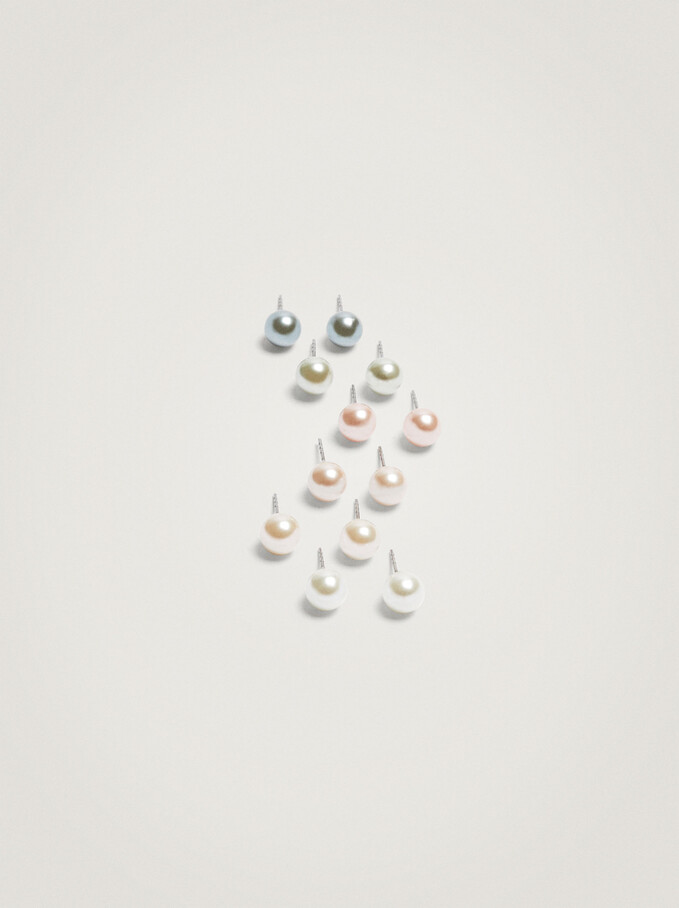 Set Of Short Multicolour Earrings, Multicolor, hi-res