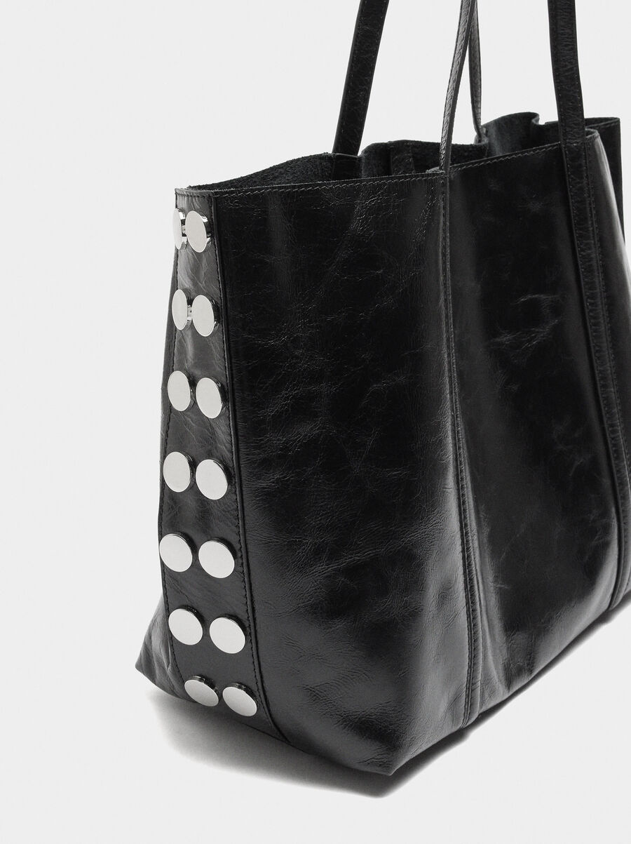 Leather shopper bag with studs