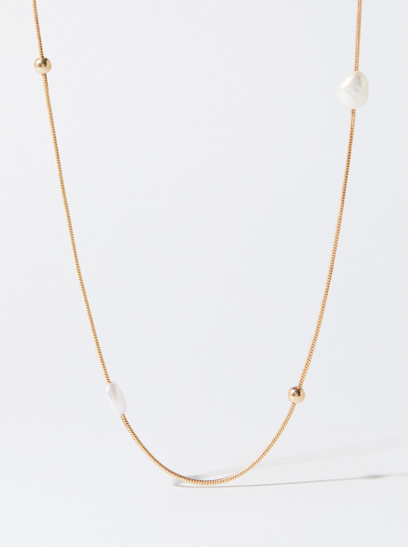 Set Of Necklaces With Pearls, Golden, hi-res