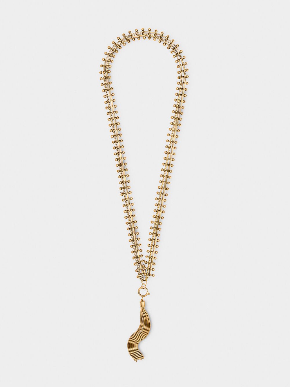 Long necklace pendant metallic fringes