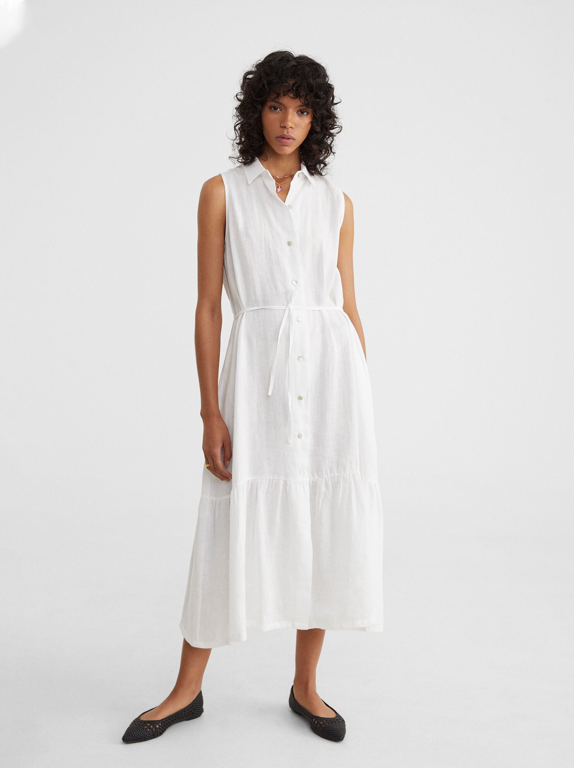 Linen Shirt Dress White Woman Dresses Parfois Com