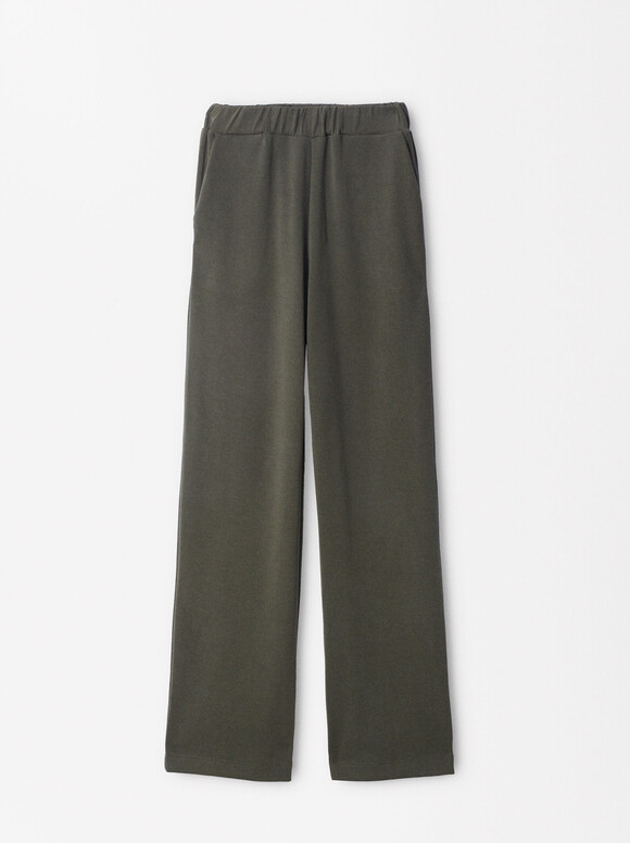 Pants With Elastic Waistband, Khaki, hi-res