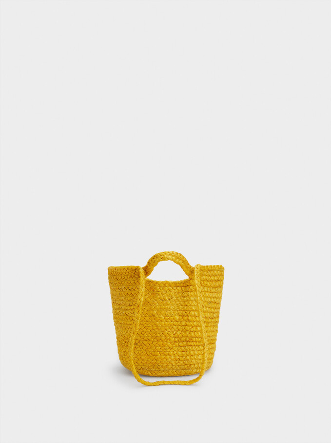 Jute Shopper Bag With Tassels, Yellow, hi-res