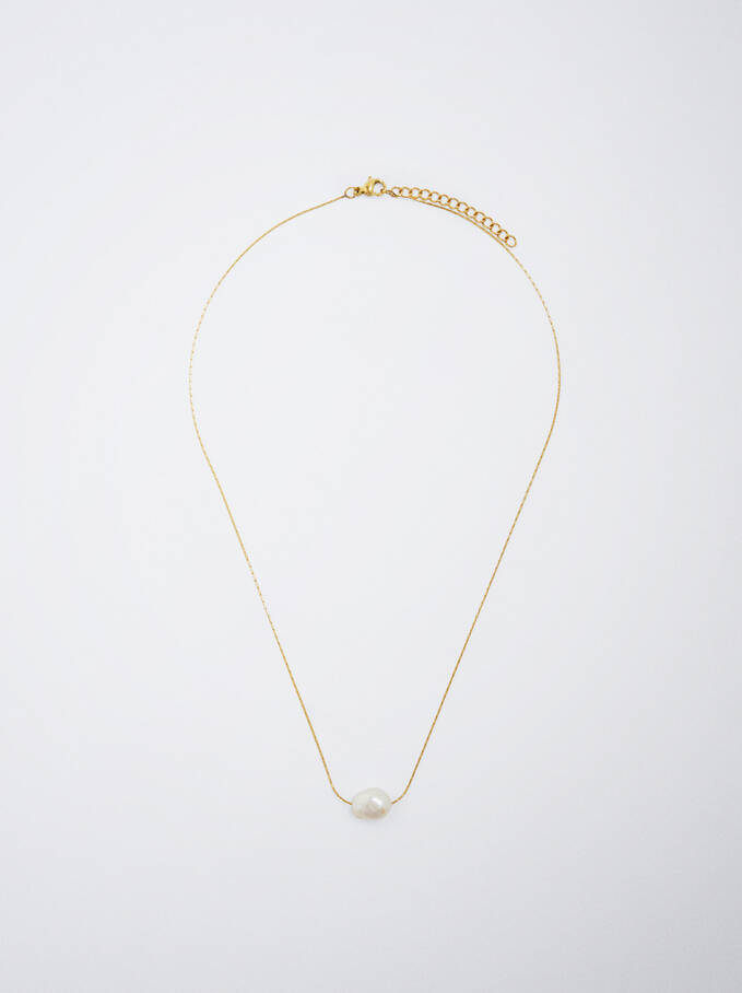 Halskette Aus Stahl Mit Perlen, Golden, hi-res