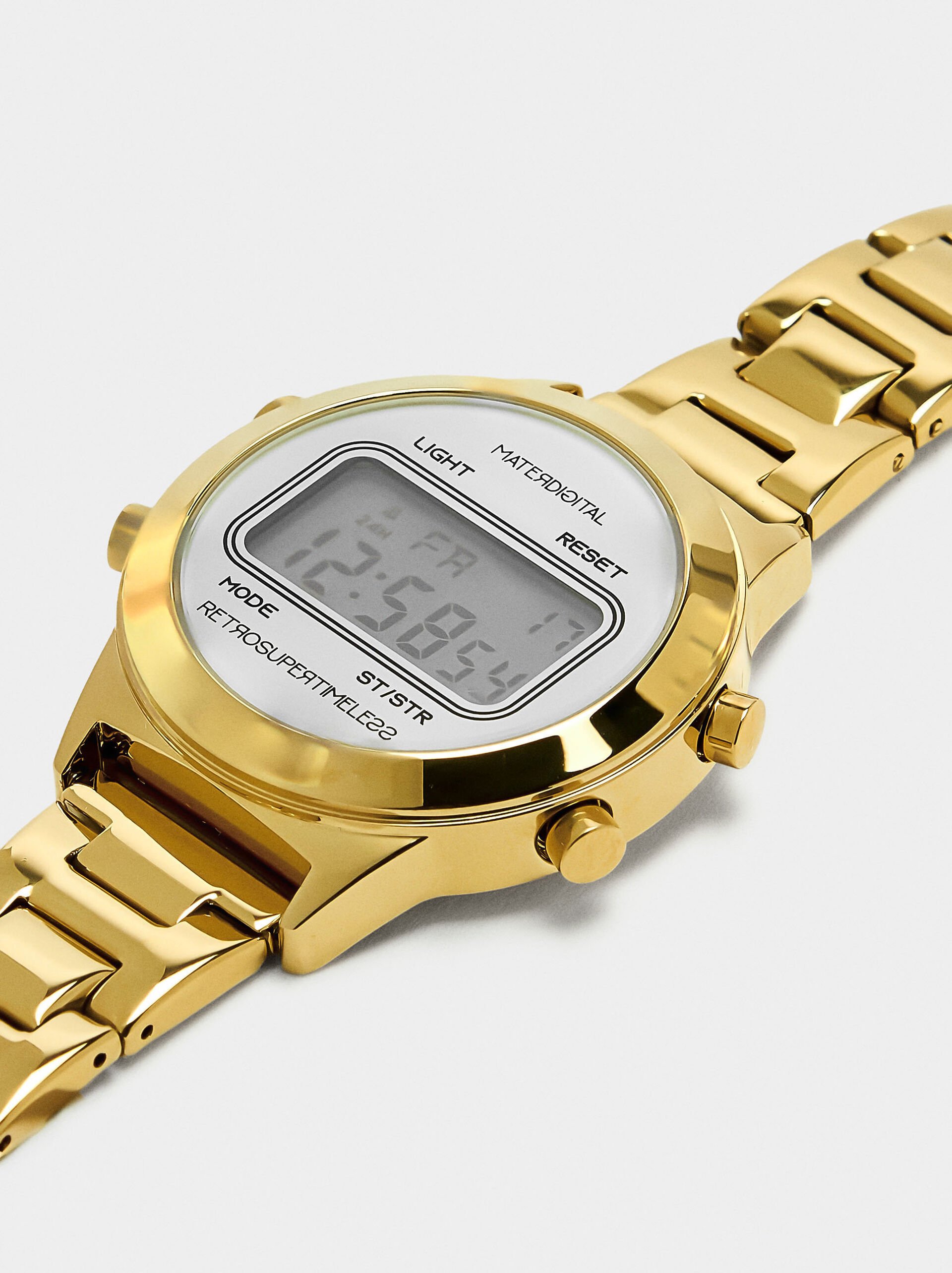 Digital watch with stainless steel bracelet image number 2.0