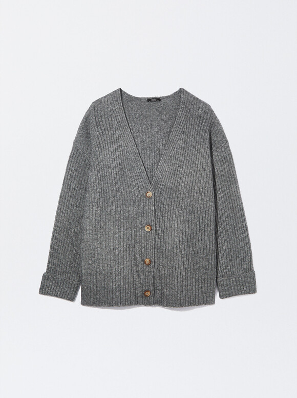 Knit Sweater With Buttons, Grey, hi-res