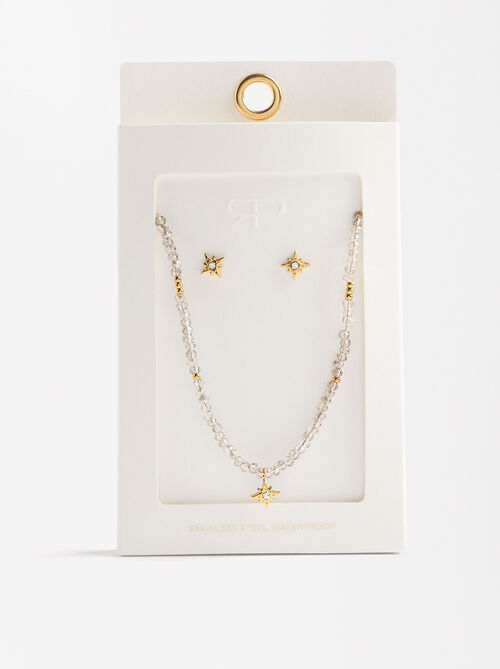 Set de collar con pendientes estrella - acero inoxidable