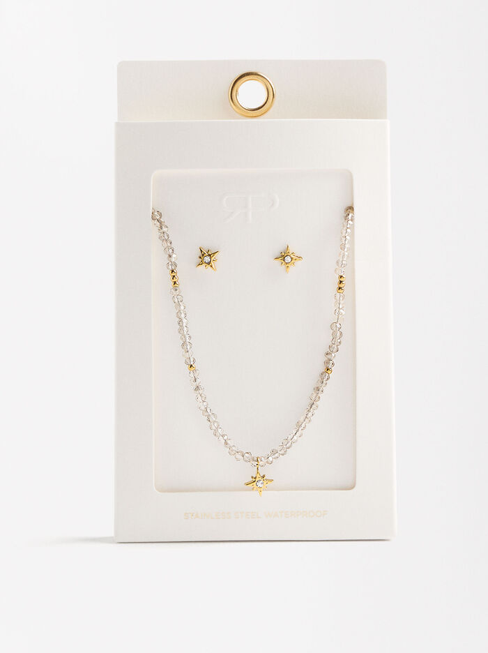 Set de collar con pendientes estrella - acero inoxidable