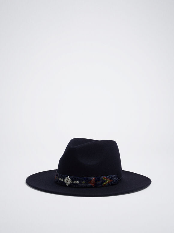 Chapeau En Laine, Bleu Foncé, hi-res