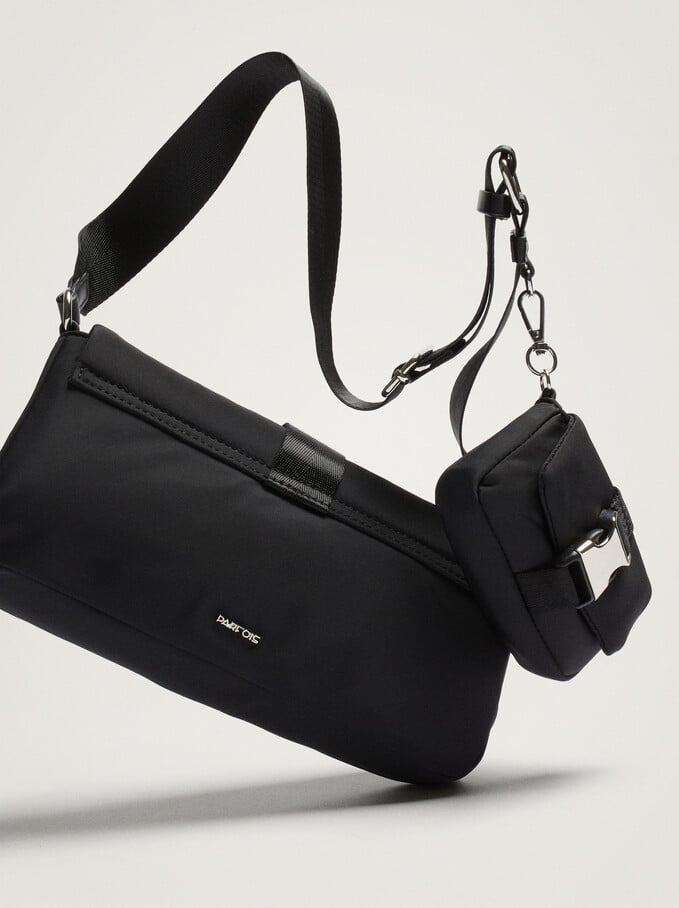 Nylon Crossbody Bag With Buckle, Black, hi-res