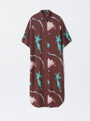 Printed Shirt Dress, , hi-res