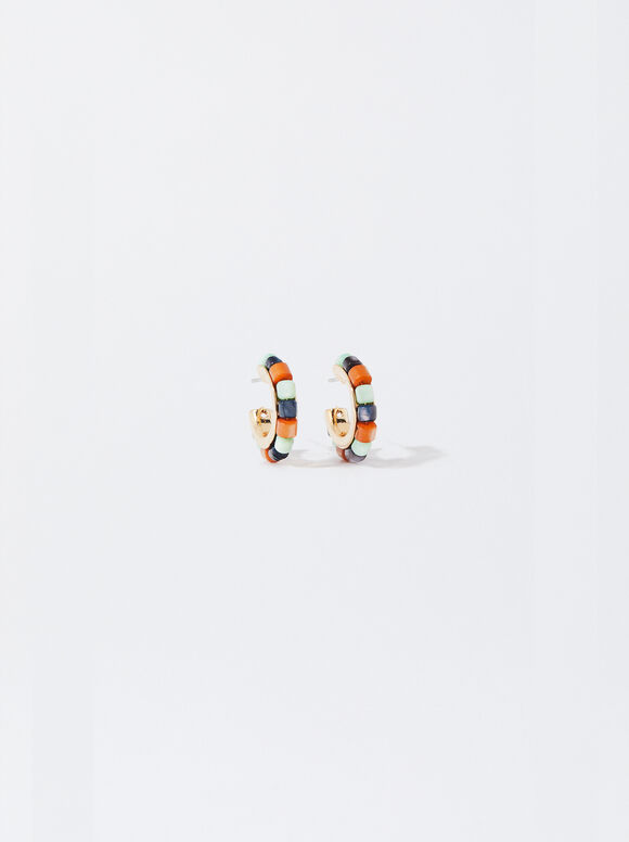 Hoop Earrings With Shell, Multicolor, hi-res