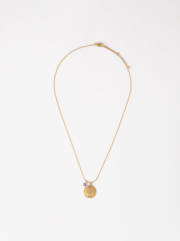 Eye Medal Necklace - Stainless Steel, Golden, hi-res
