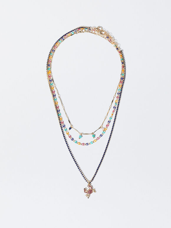 Set Of Necklaces With Gemstones And Cubic Zirconia, Multicolor, hi-res