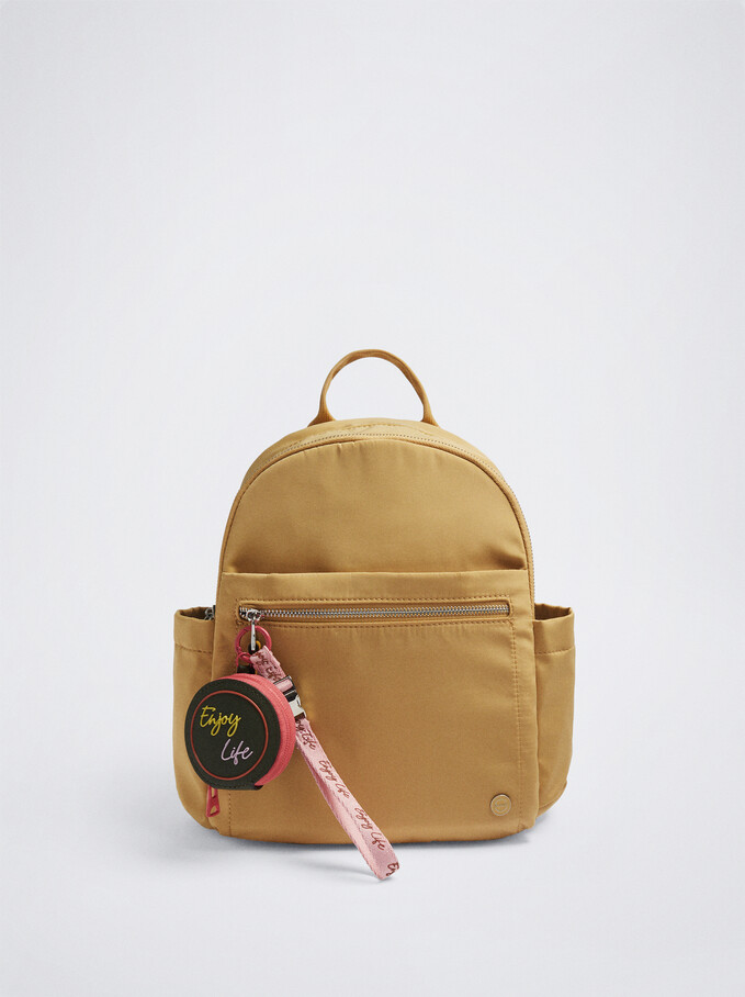 Sac À Dos En Nylon Avec Pendentif, Jaune, hi-res