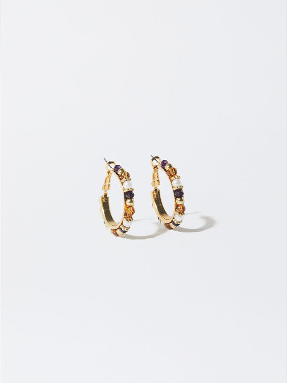 Multicoloured Hoop Earrings, Multicolor, hi-res