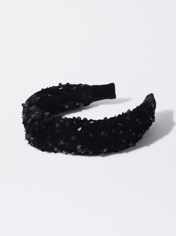 Headband With Sequins, Black, hi-res