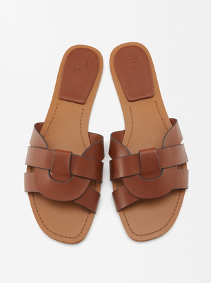 Flat Crossed Sandals, Camel, hi-res