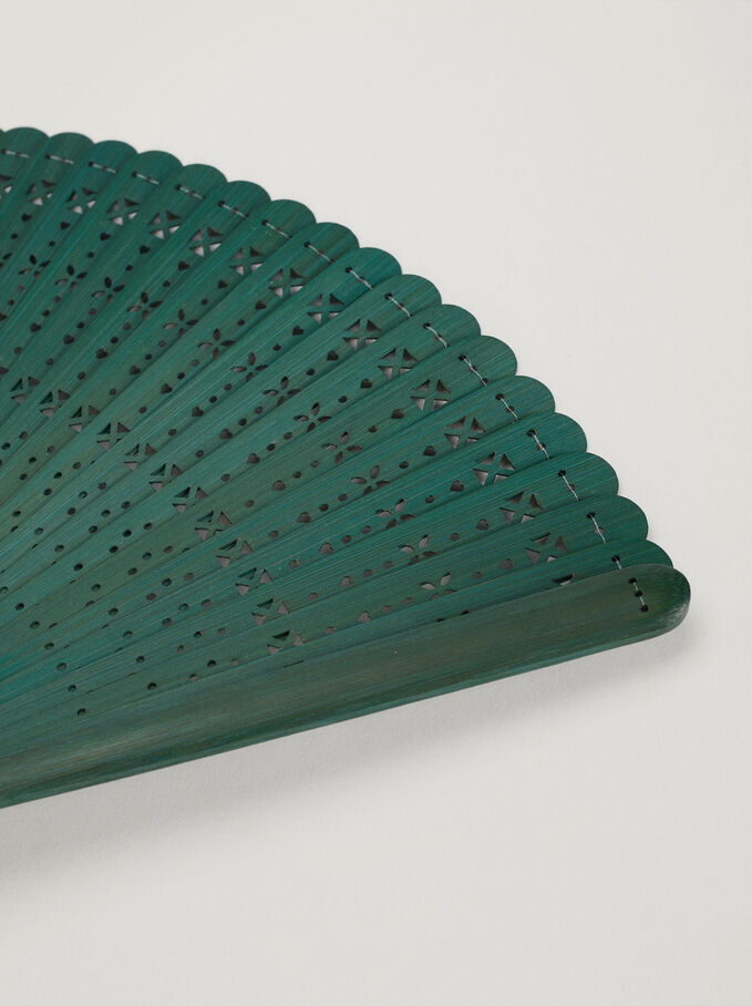 Bamboo Perforated Fan, Green, hi-res