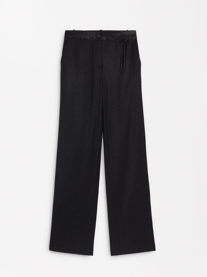 Pantalón recto con cintura satinada
