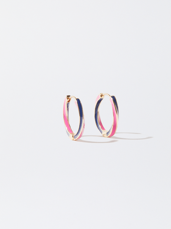 Enamel Earrings, Multicolor, hi-res