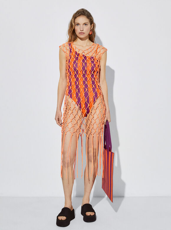 Online Exclusive - Knotted Cord Midi Dress, Orange, hi-res
