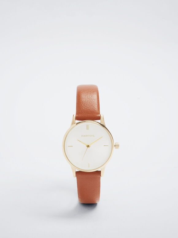 Watch With Round Case, Brown, hi-res