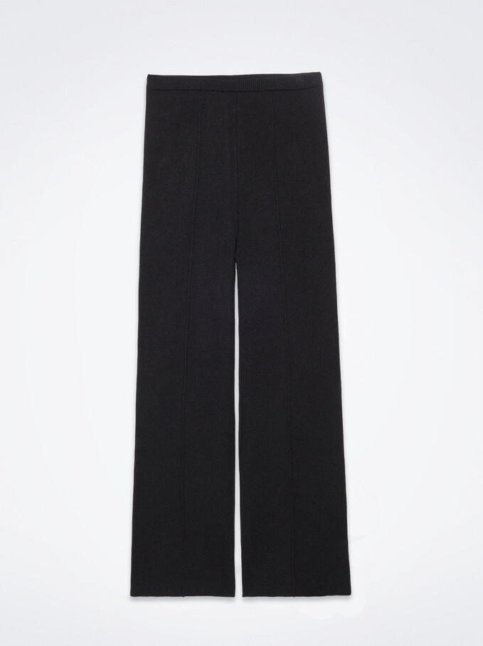 Straight Pants With Elastic Waistband, Black, hi-res