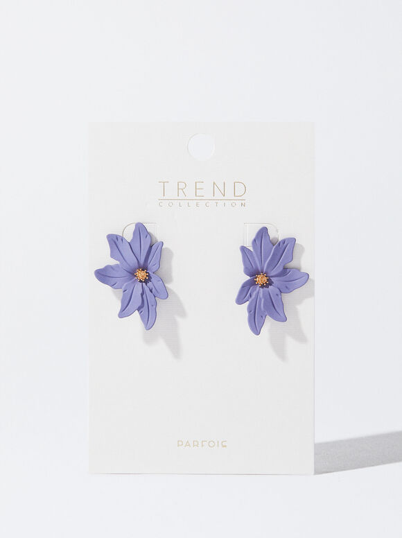 Flower Earrings, Violet, hi-res