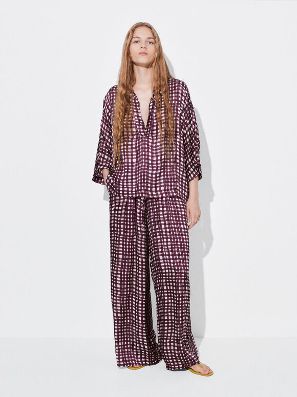 Printed Loose-Fitting Trousers , Bordeaux, hi-res