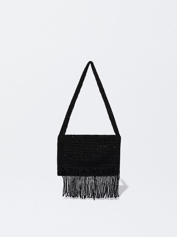 Online Exclusive - Shoulder Bag With Fringes, Black, hi-res